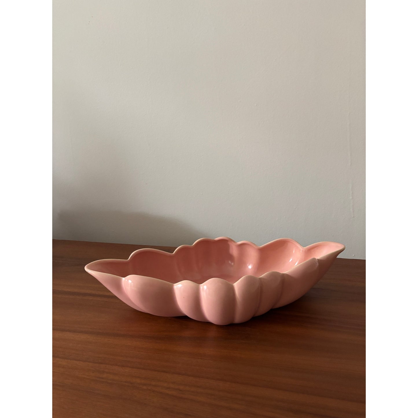 Vintage Midcentury Scalloped Ceramic Pink Dish