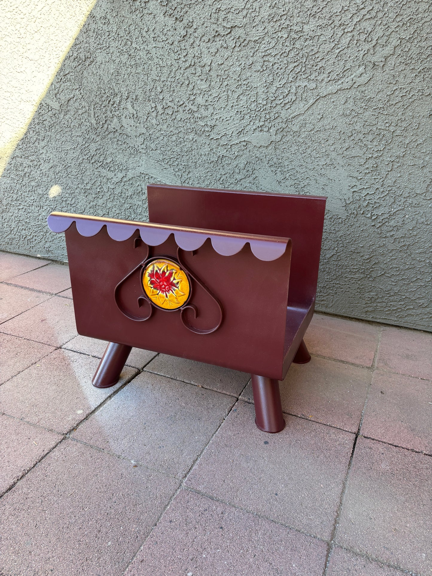 Vintage Log Holder With Ceramic Detail