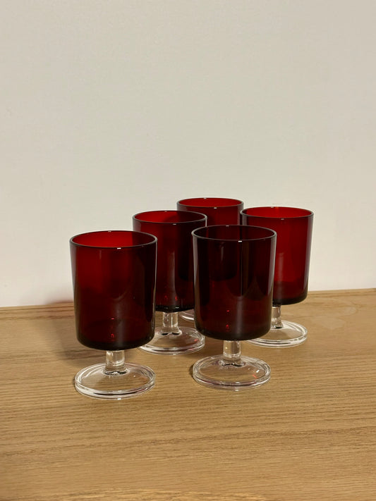 70s Red Luminarc France Glasses - set of 5