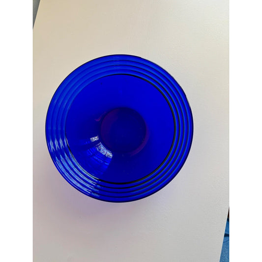 Vintage Bormioli Serving Bowl - Rocco Forum Collection in Cobalt Blue Ribbed Glass