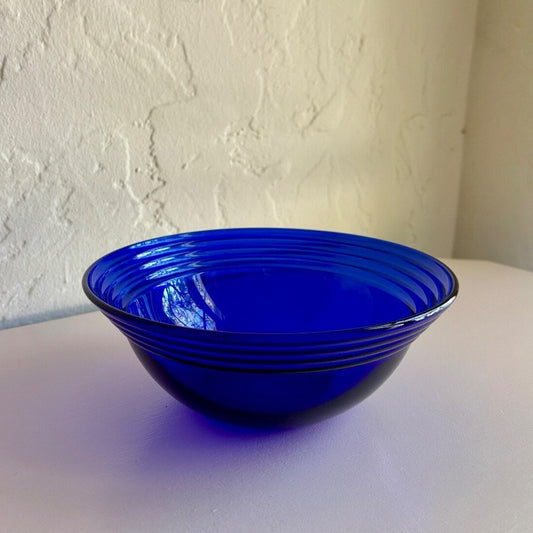 Vintage Bormioli Serving Bowl - Rocco Forum Collection in Cobalt Blue Ribbed Glass