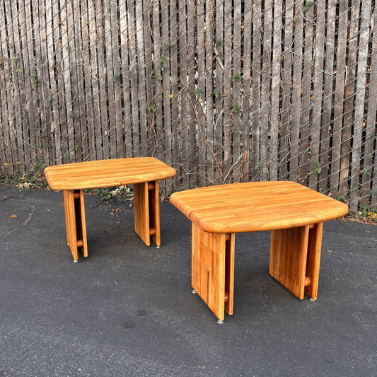 Pair of Vintage 70s Oak Side Tables - Lou Hodges