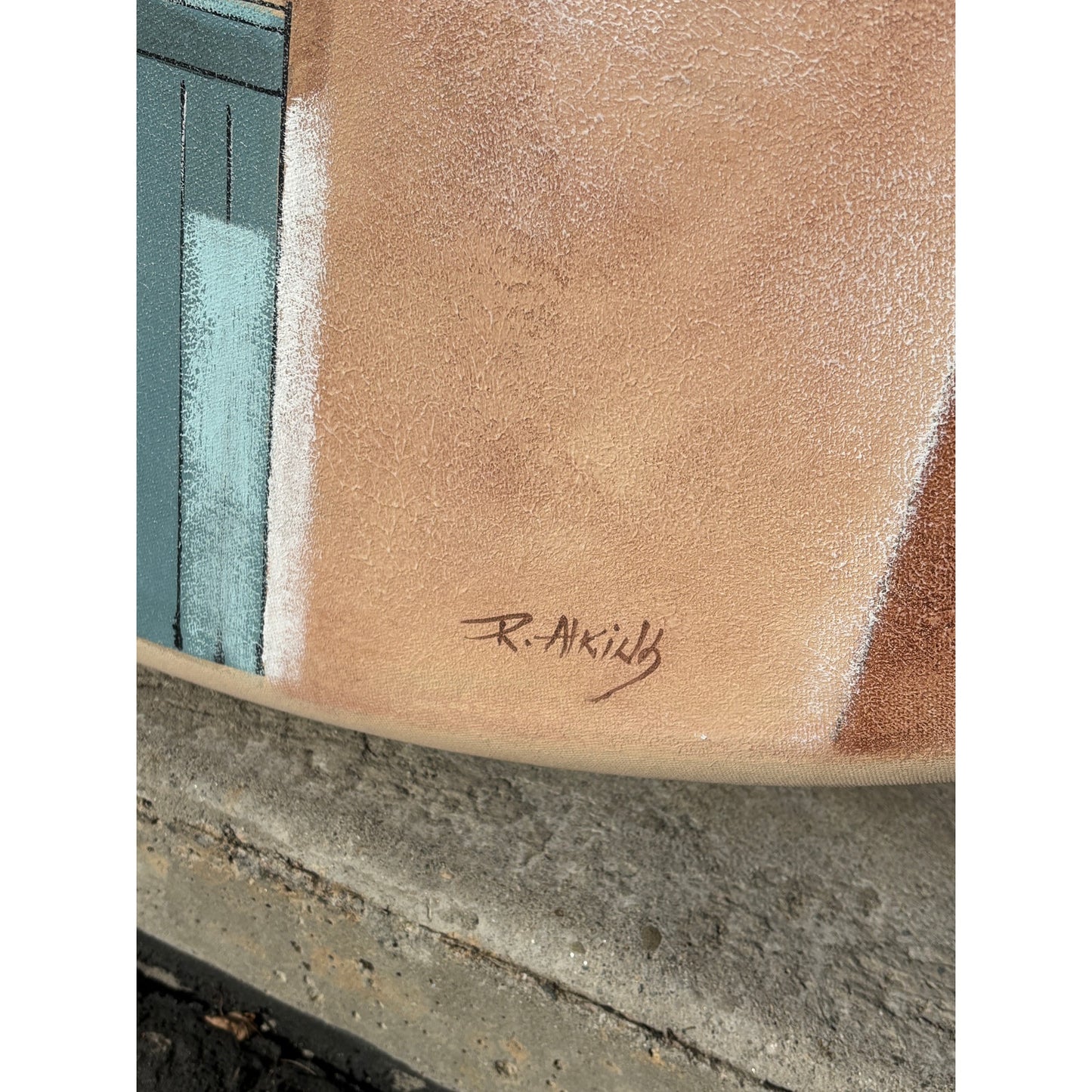 Large Round Vintage Oil on Canvas Painting by R.Atkins (signed)