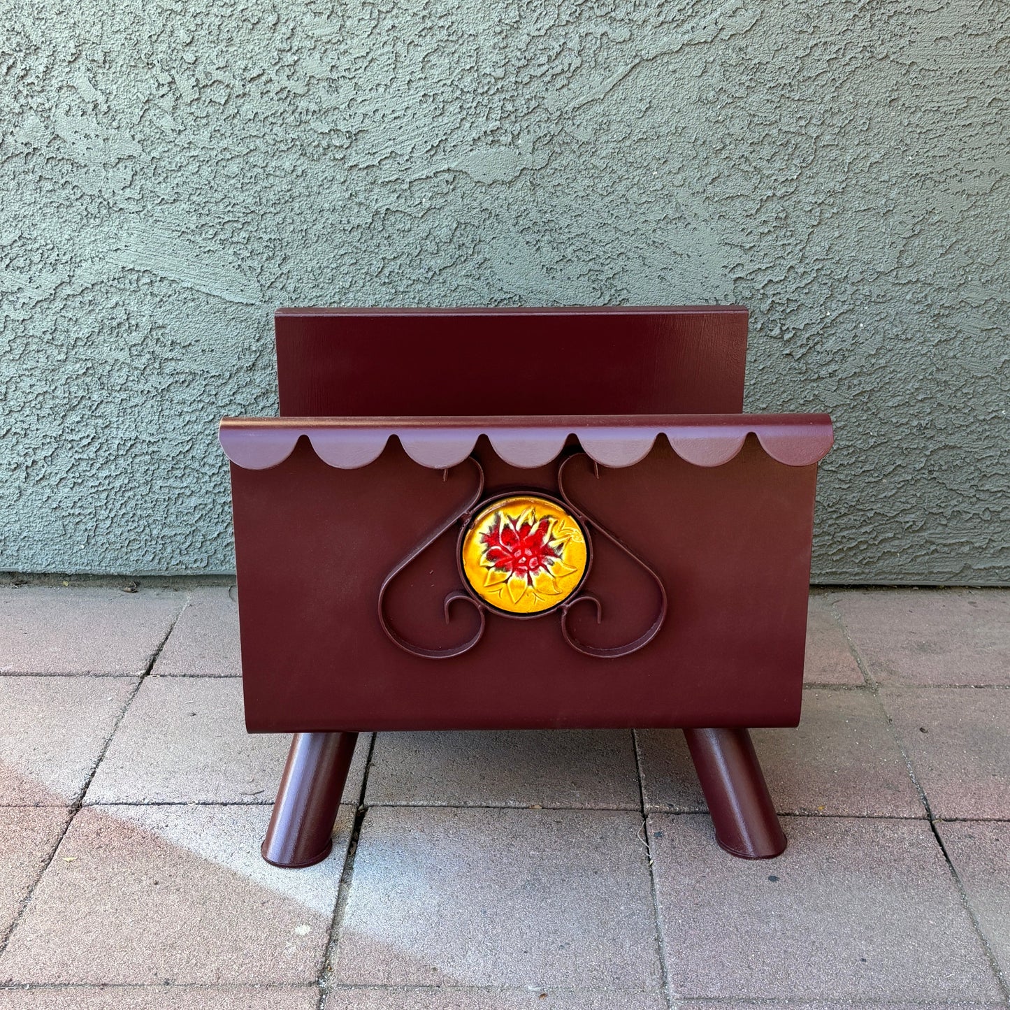 Vintage Log Holder With Ceramic Detail