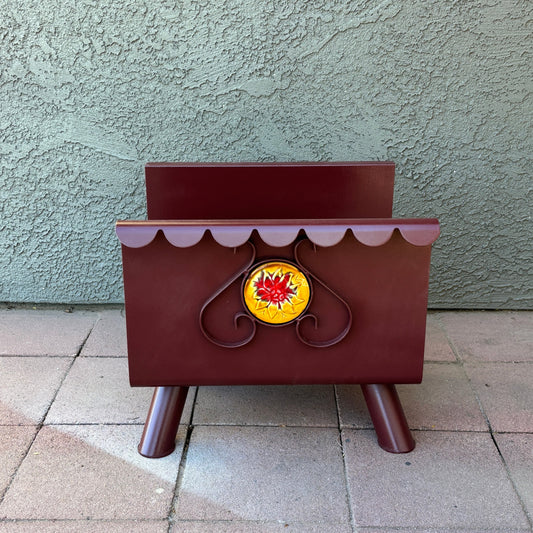 Vintage Log Holder With Ceramic Detail