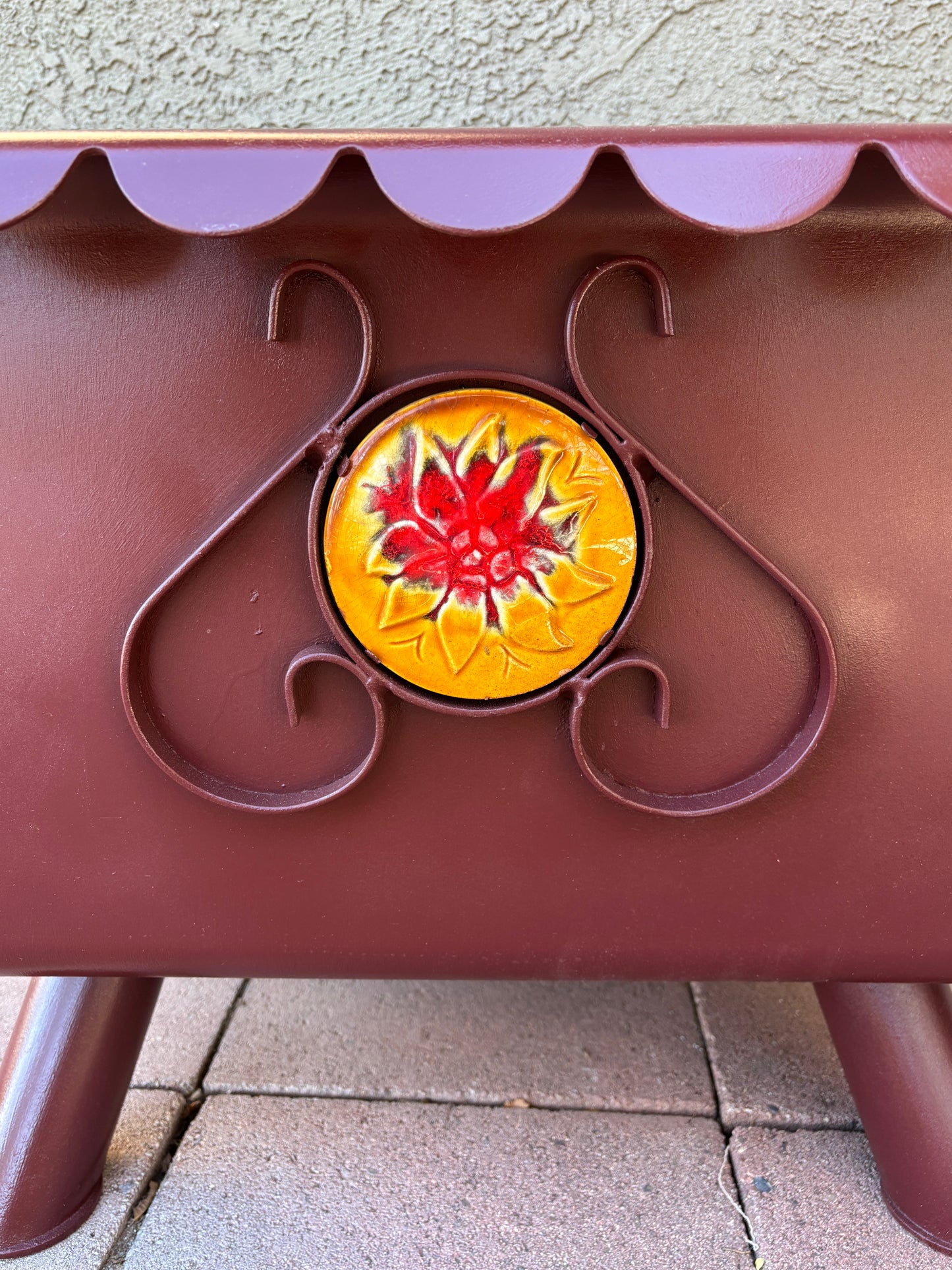 Vintage Log Holder With Ceramic Detail