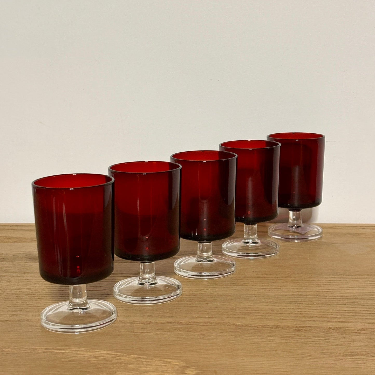 70s Red Luminarc France Glasses - set of 5