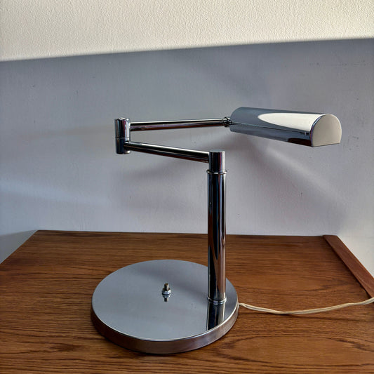 Midcentury chrome swing-arm table lamp by Walter Van Nessen