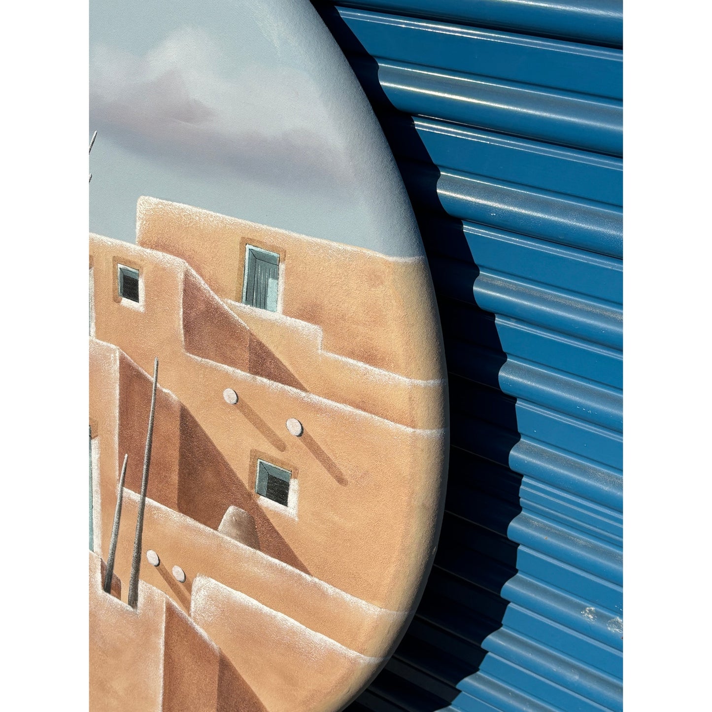 Large Round Vintage Oil on Canvas Painting by R.Atkins (signed)