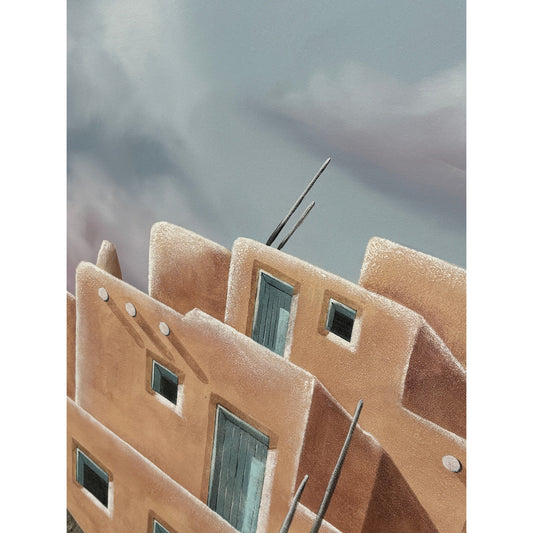 Large Round Vintage Oil on Canvas Painting by R.Atkins (signed)