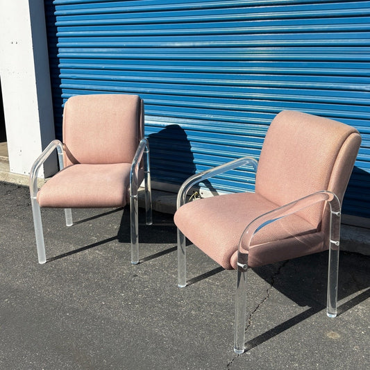 Rare Pink & Lucite Arm Chairs From the 1970s - Signed Leon Frost for Lion in Frost - 2 available