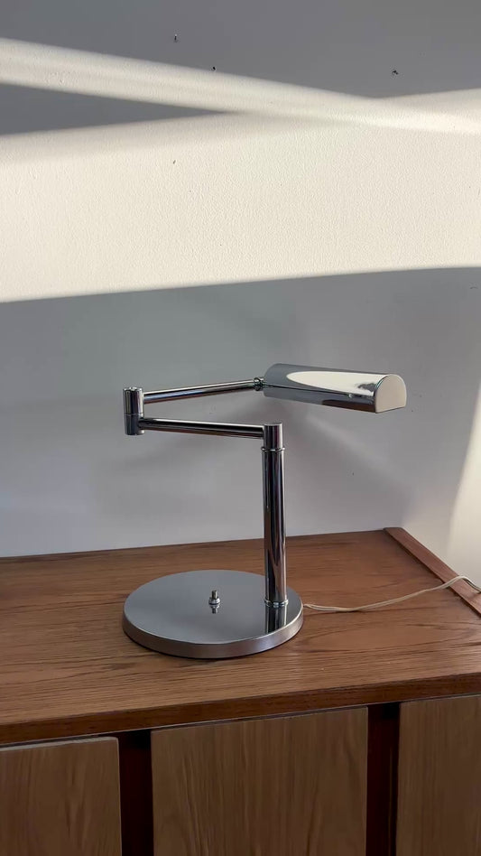 Midcentury chrome swing-arm table lamp by Walter Van Nessen